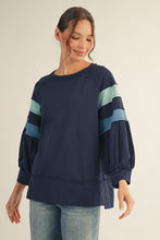 Load image into Gallery viewer, Jodifl Color Block Detailed  Terry Knit Top in Navy
