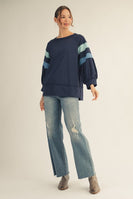 Jodifl Color Block Detailed  Terry Knit Top in Navy