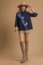 Load image into Gallery viewer, Umgee Flower Knit Sweater Top in Navy
