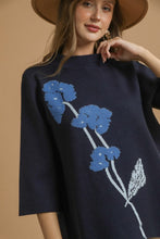 Load image into Gallery viewer, Umgee Flower Knit Sweater Top in Navy
