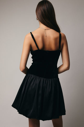 Sunday Edition Contrasting Fabric Mini Dress in Black