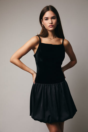 Sunday Edition Contrasting Fabric Mini Dress in Black