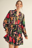 Jodifl Floral Print Babydoll Mini Dress in Black