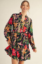 Load image into Gallery viewer, Jodifl Floral Print Babydoll Mini Dress in Black
