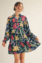 Load image into Gallery viewer, Jodifl Floral Print Babydoll Mini Dress in Navy
