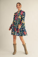 Jodifl Floral Print Babydoll Mini Dress in Navy