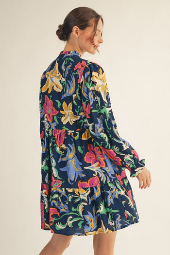 Jodifl Floral Print Babydoll Mini Dress in Navy