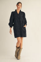 Jodifl 3D Floral Button Down Mini Dress in Black