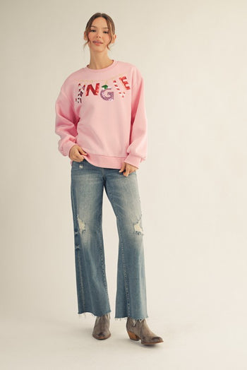 Jodifl Sequin JINGLE Sweatshirt in Light Pink