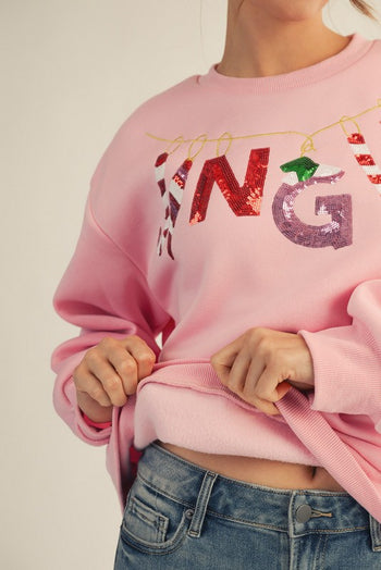 Jodifl Sequin JINGLE Sweatshirt in Light Pink