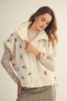 LovLov OVERSIZED Sherpa Vest with Embroidered Bows in Ivory