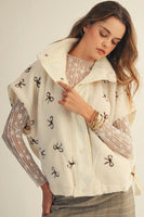LovLov OVERSIZED Sherpa Vest with Embroidered Bows in Ivory