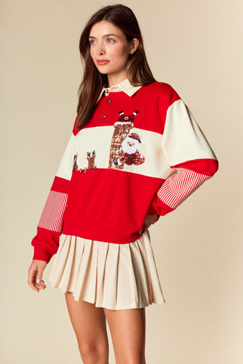 RARERAW Sequin Santa Chimney Striped Top in Red