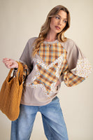 Easel Mix n Match Star Patched Top in Mushroom