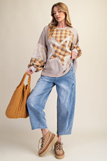 Easel Mix n Match Star Patched Top in Mushroom