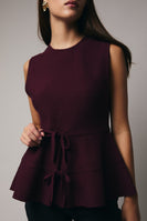 Sunday Edition Knit Peplum Bow Tie Top in Plum