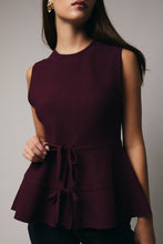 Load image into Gallery viewer, Sunday Edition Knit Peplum Bow Tie Top in Plum
