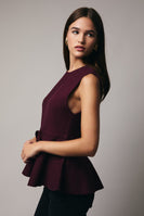 Sunday Edition Knit Peplum Bow Tie Top in Plum