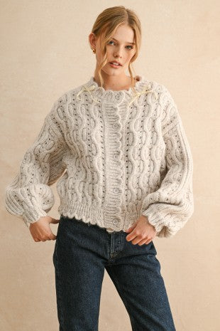 ミューズ MUSE ニット Miou Muse Button Front Cable Knit Cardigan – Social Threads