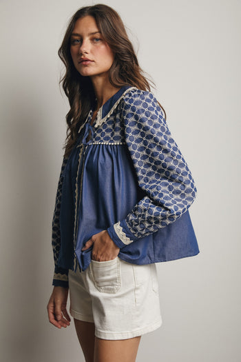 Forte Embroidered Top in Denim