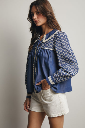 Forte Embroidered Top in Denim