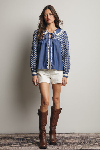 Forte Embroidered Top in Denim