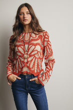 Load image into Gallery viewer, Forte Crochet Floral Pattern Sweater in Rust
