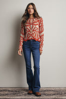 Forte Crochet Floral Pattern Sweater in Rust