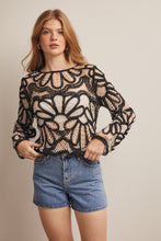 Load image into Gallery viewer, Forte Crochet Floral Pattern Sweater in Black
