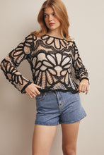 Load image into Gallery viewer, Forte Crochet Floral Pattern Sweater in Black
