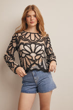 Load image into Gallery viewer, Forte Crochet Floral Pattern Sweater in Black
