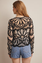 Load image into Gallery viewer, Forte Crochet Floral Pattern Sweater in Black
