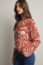 Load image into Gallery viewer, Forte Crochet Floral Pattern Sweater in Rust
