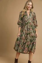 Load image into Gallery viewer, Umgee Mixed Print Midi Dress in Olive Mix
