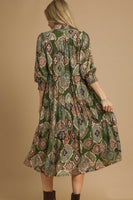 Umgee Mixed Print Midi Dress in Olive Mix