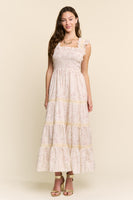 Davi & Dani Flower And Bunnies Print Maxi Dress in Mocha