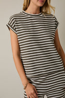 Gilli Contrasting Striped Ribbed Top in Olive-Cream Stripe