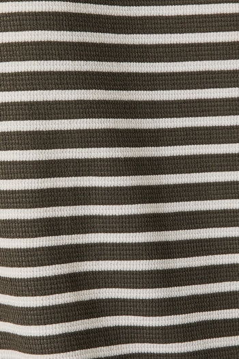 Gilli Contrasting Striped Ribbed Top in Olive-Cream Stripe