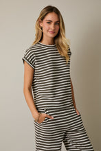 Load image into Gallery viewer, Gilli Contrasting Striped Ribbed Top in Olive-Cream Stripe

