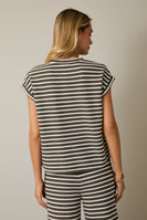 Gilli Contrasting Striped Ribbed Top in Olive-Cream Stripe