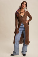 Listicle Crochet Midi Length Cardigan in Mocha