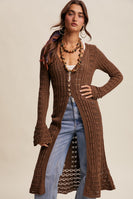 Listicle Crochet Midi Length Cardigan in Mocha