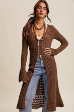 Load image into Gallery viewer, Listicle Crochet Midi Length Cardigan in Mocha
