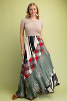 GiGio Mixed Print Maxi Skirt in Olive Mix
