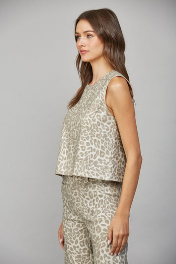 FATE Metallic Animal Print Top in Beige Multi