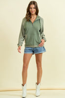 Doe & Rae Fleece French Terry and Soft Rib Knit Jacket in Sage