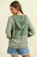 Doe & Rae Fleece French Terry and Soft Rib Knit Jacket in Sage