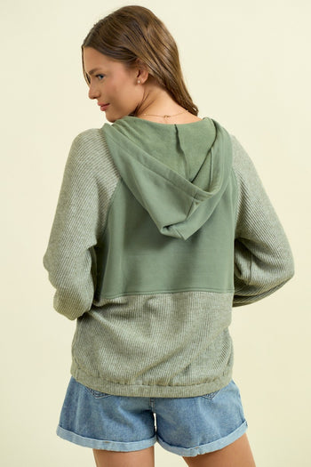 Doe & Rae Fleece French Terry and Soft Rib Knit Jacket in Sage