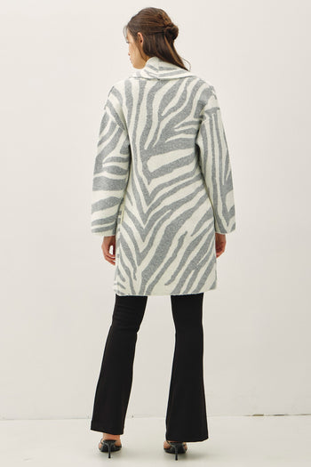 be cool Zebra Print Wool Blend Cardigan in Heather Grey
