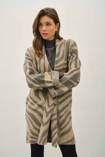 be cool Zebra Print Wool Blend Cardigan in Brown